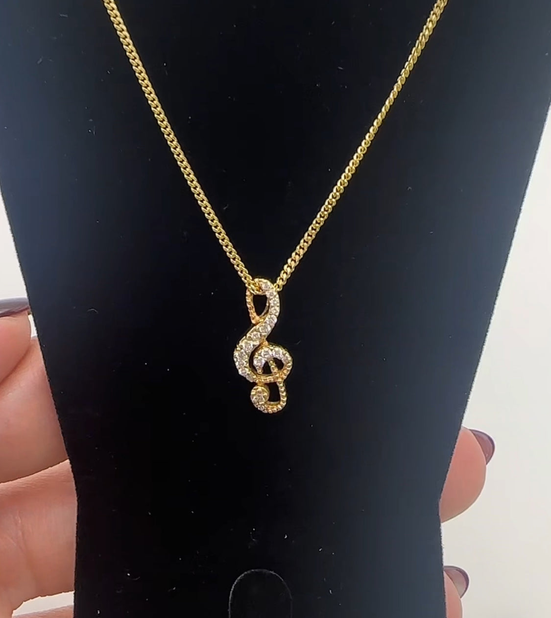 Treble Clef Musical Pendant 14k Yellow Gold - Natural Diamonds