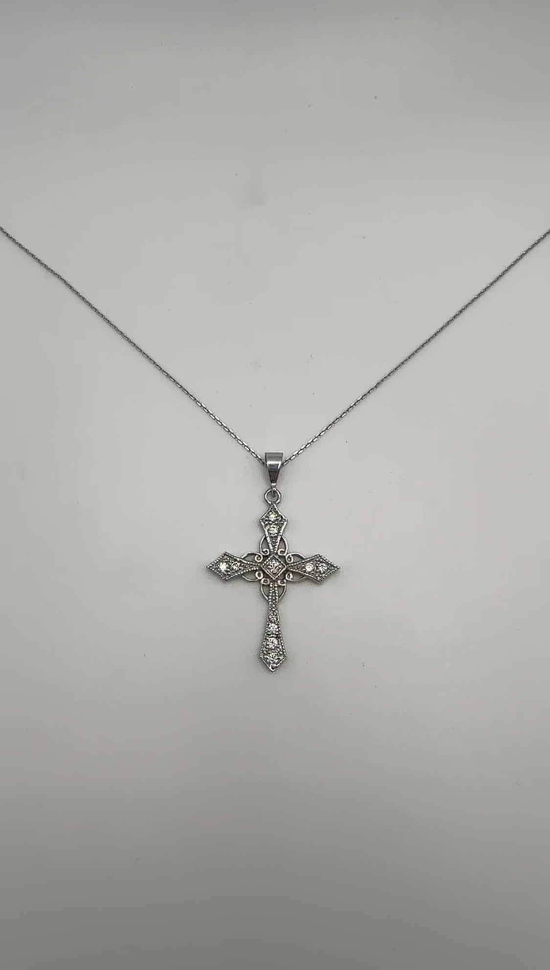 Fancy Cross 14k White Gold with Natural Diamonds