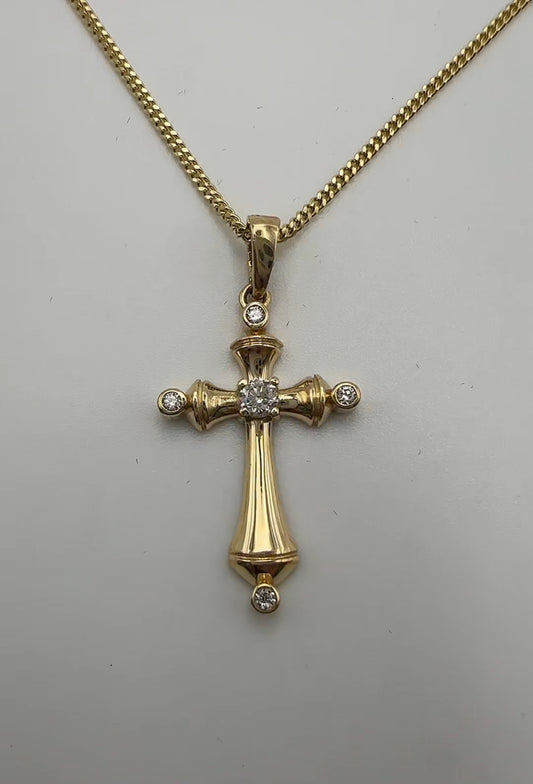 Diamond Gold Cross - 14k Yellow Gold - Natural Diamonds