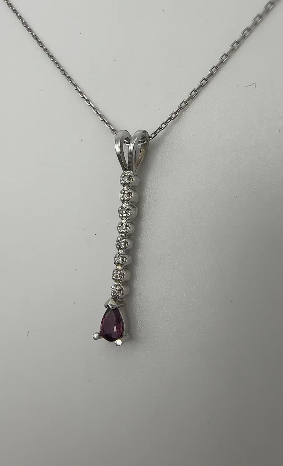 Dropdown Diamond Pendant with Pear Ruby Accent 14k White Gold