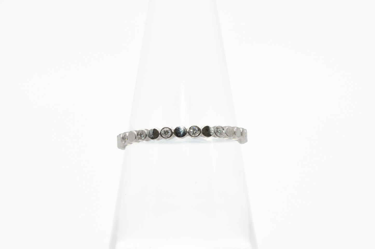 Dainty White Gold Stackable Small Circle Ring with Accent Diamonds