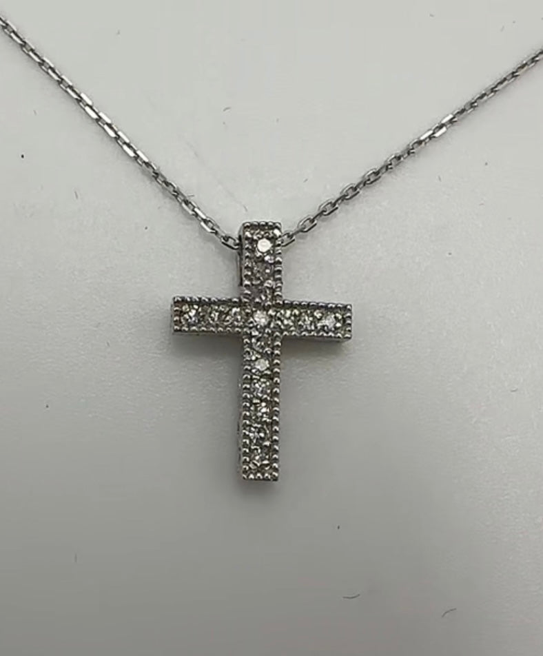 Mini Cross Pendant 14k White Gold - Natural Diamonds