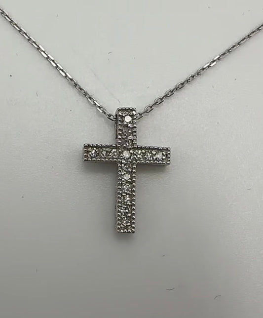 Mini Cross Pendant 14k White Gold - Natural Diamonds