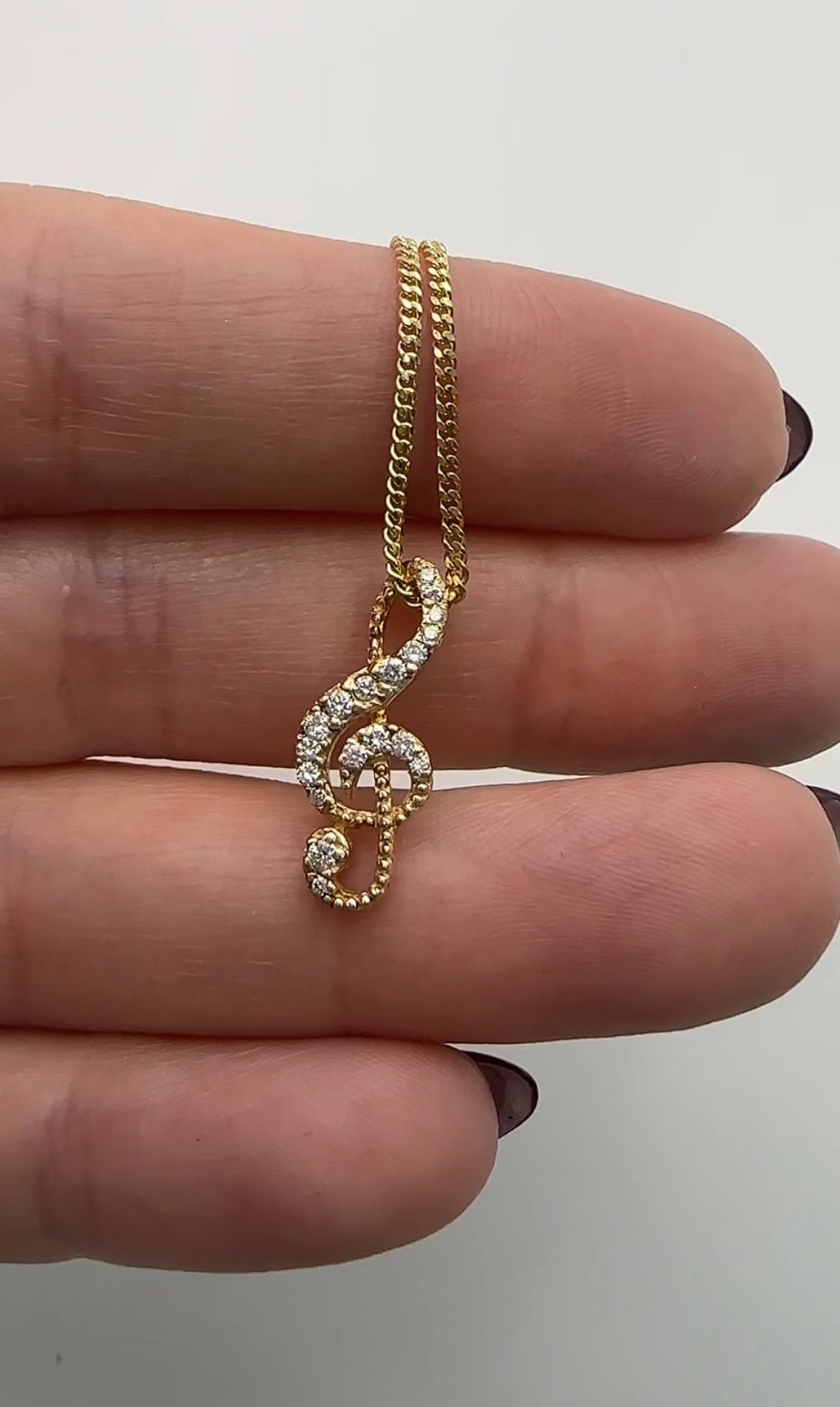 Treble Clef Musical Pendant 14k Yellow Gold - Natural Diamonds
