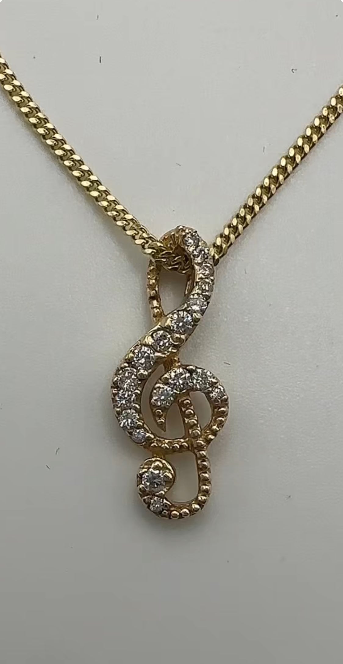 Treble Clef Musical Pendant 14k Yellow Gold - Natural Diamonds