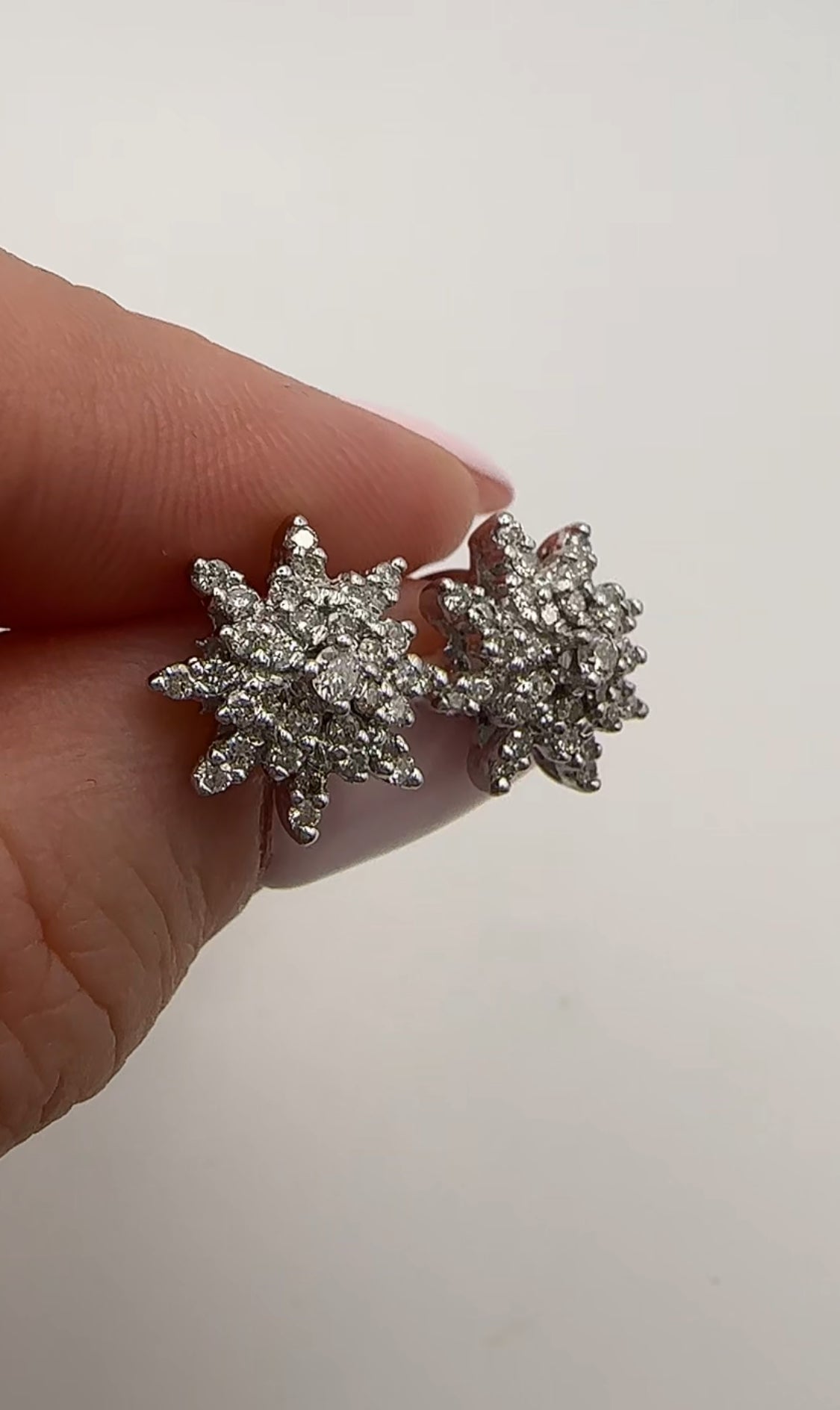 Snowflake Diamond Earrings 14k White Gold