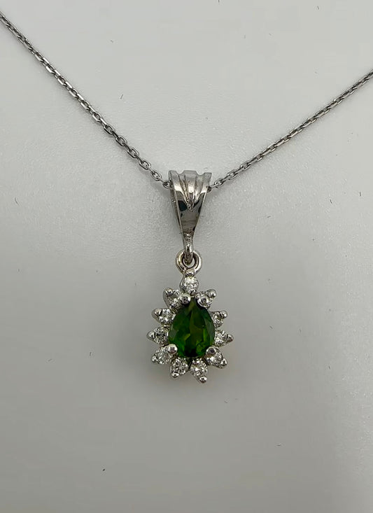 Tsavorite Center Stone Pendant - 14k White Gold - Natural Diamonds