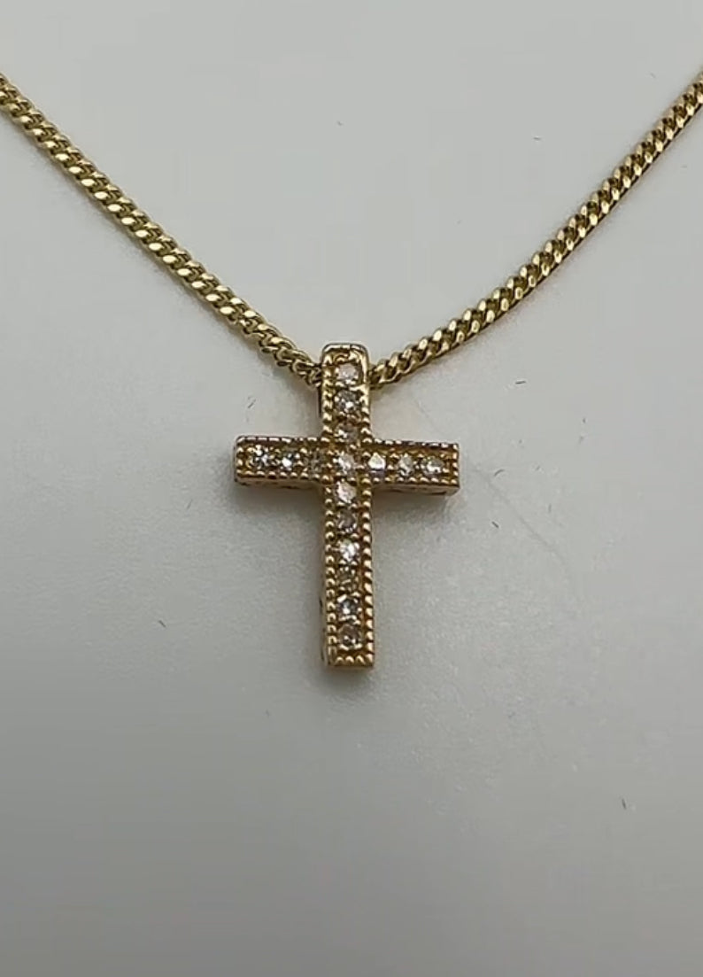 14k Yellow Gold Cross with Natural Diamonds