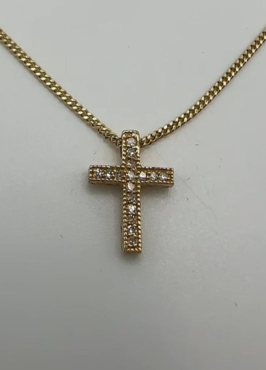 14k Yellow Gold Cross with Natural Diamonds