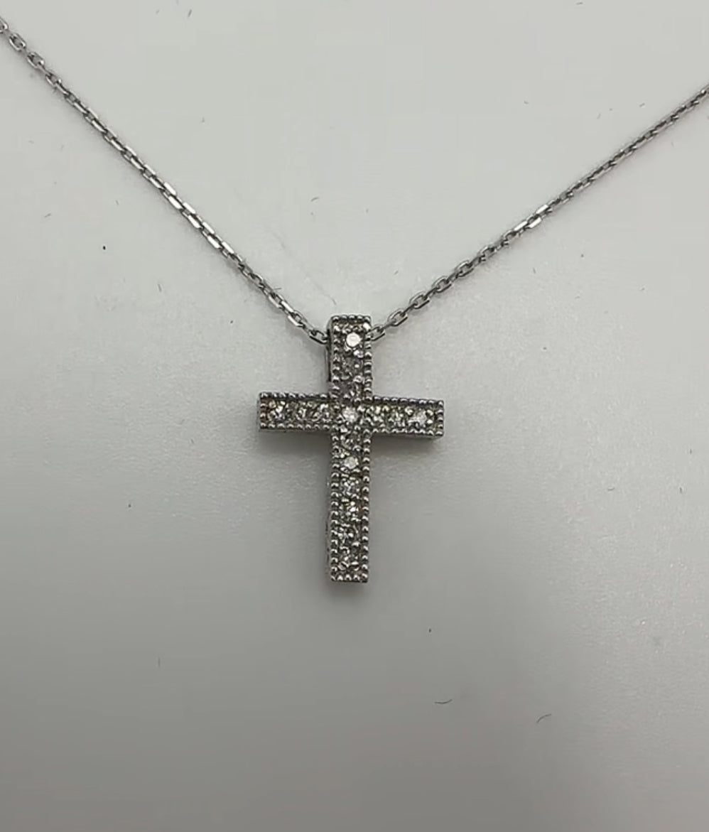 Mini Cross Pendant 14k White Gold - Natural Diamonds