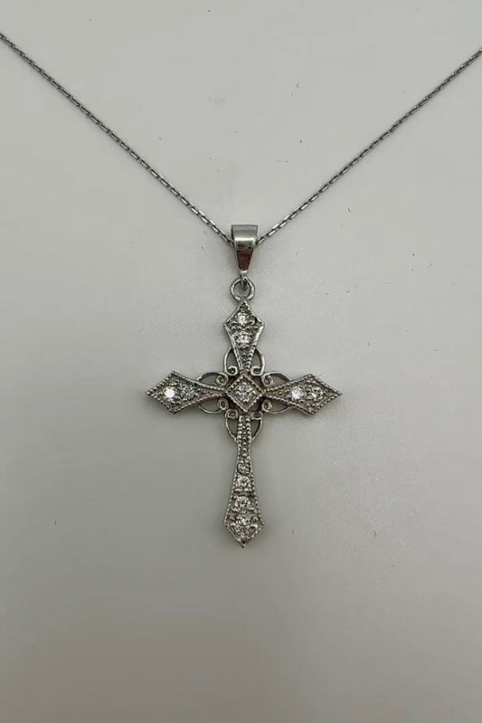 Fancy Cross 14k White Gold with Natural Diamonds