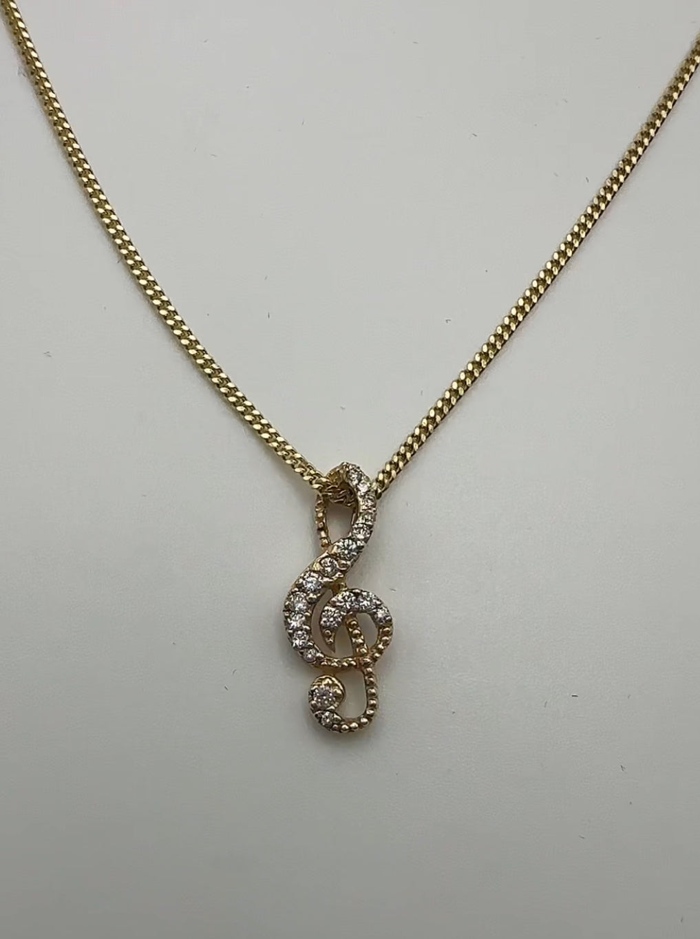 Treble Clef Musical Pendant 14k Yellow Gold - Natural Diamonds