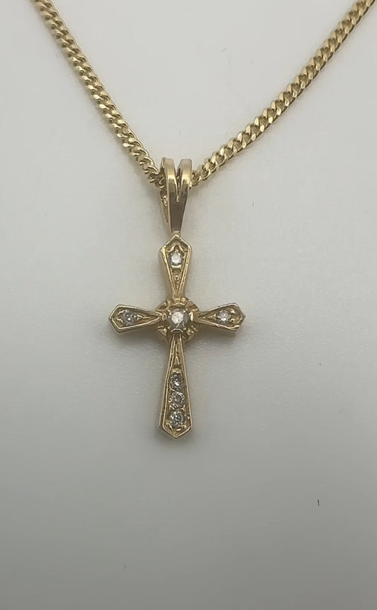 Yellow Gold Cross with Diamond Accents Pendant/Necklace
