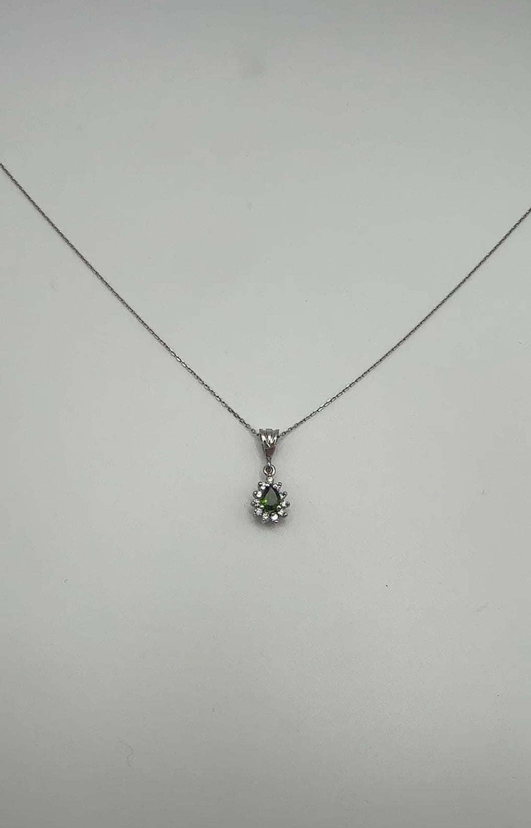 Tsavorite Center Stone Pendant - 14k White Gold - Natural Diamonds