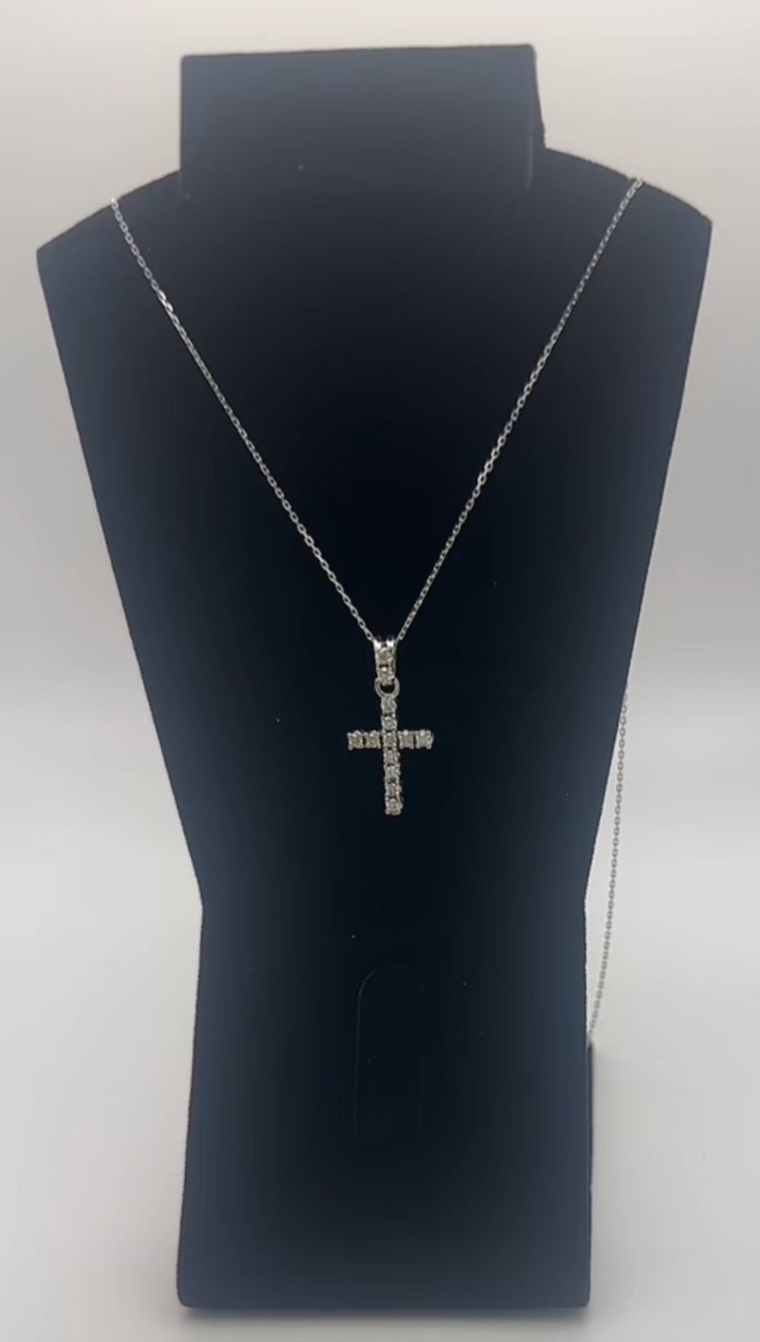 Diamond Cross with Two Diamonds on Shank - 14k White Gold - Natural Diamonds