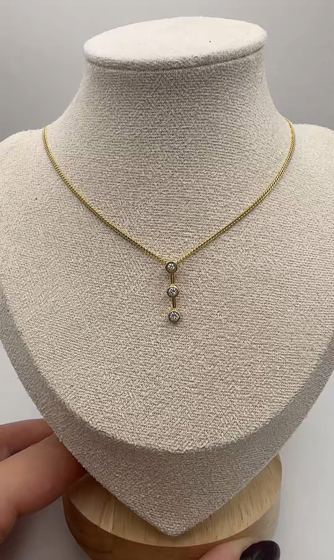 Three Stone Pendant - 14k Yellow Gold - Natural Diamonds