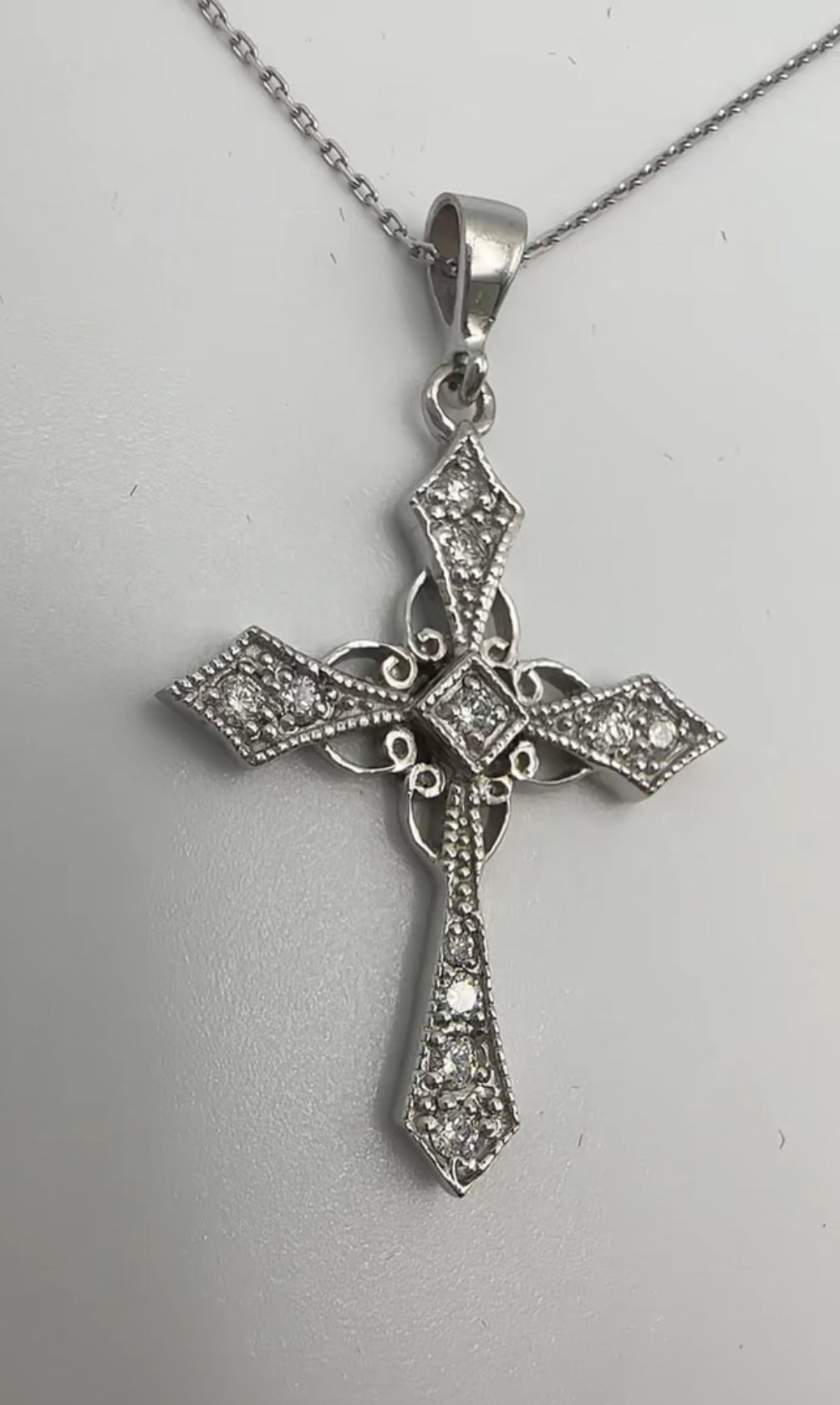 Fancy Cross 14k White Gold with Natural Diamonds