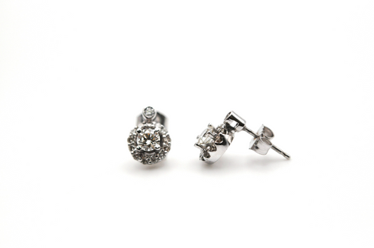 White Gold Halo Diamond Stud Earrings