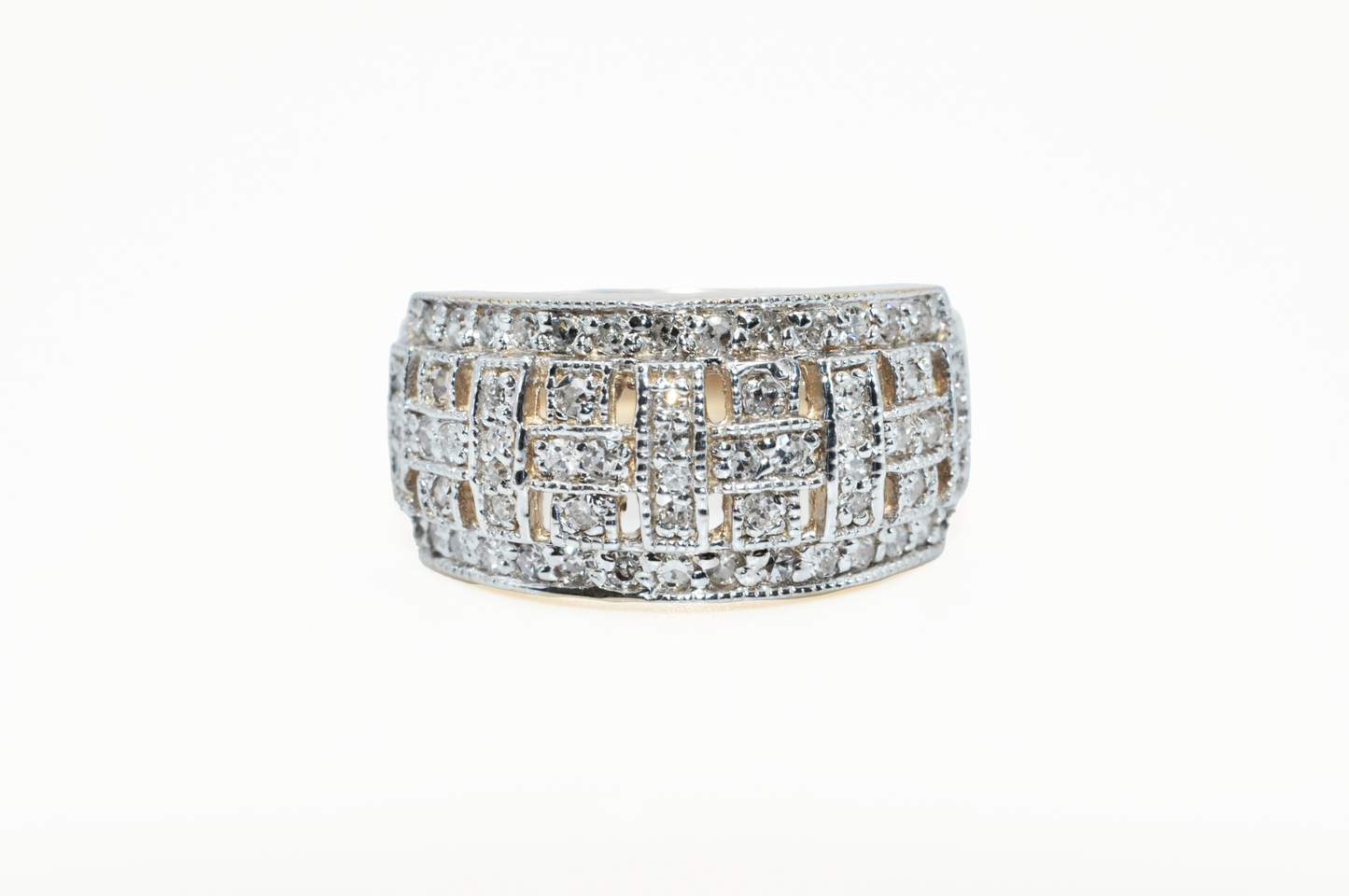 Vintage Yellow and White Gold Weaved Filament Ring with Diamonds