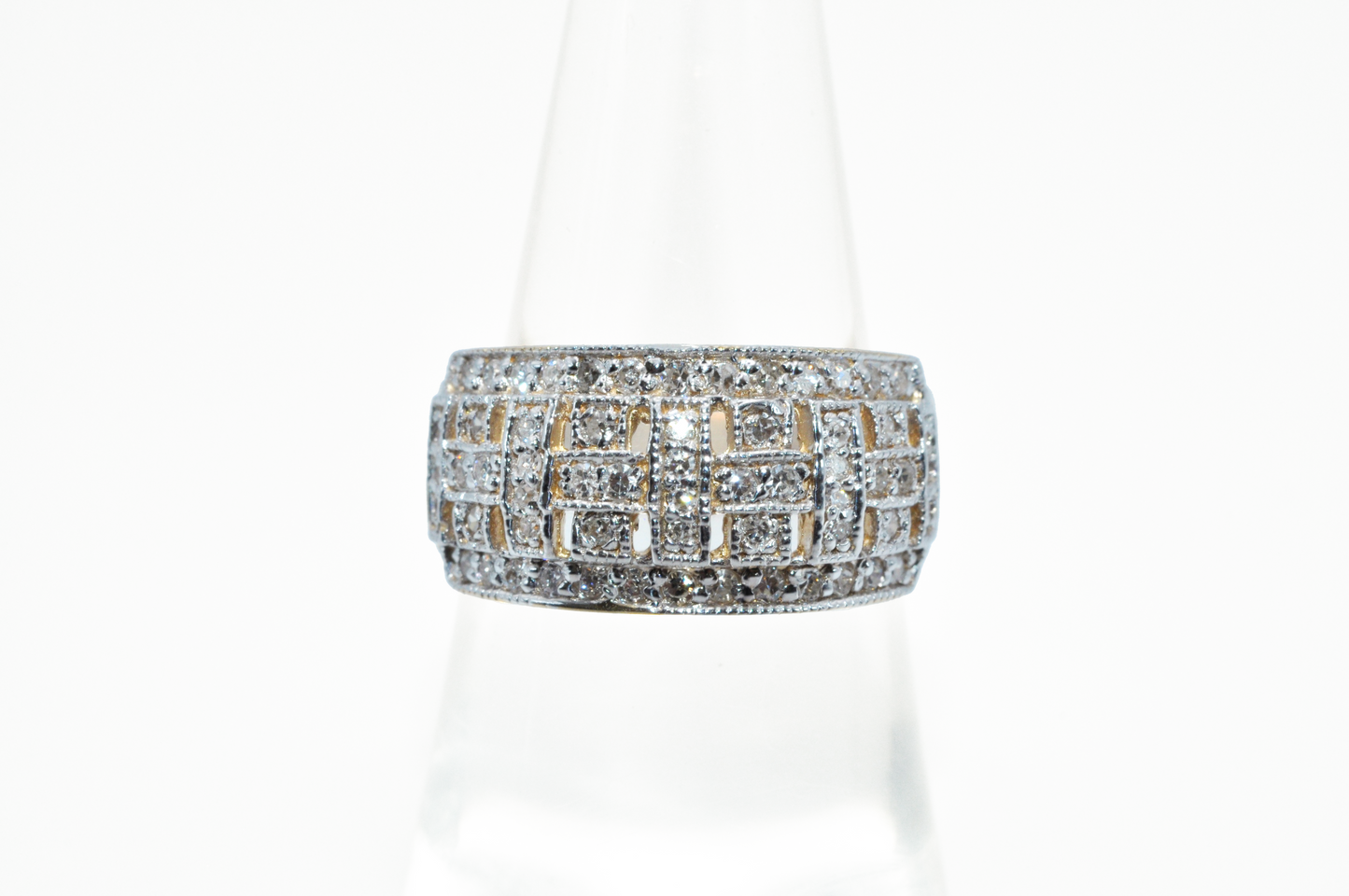 Vintage Yellow and White Gold Weaved Filament Ring with Diamonds