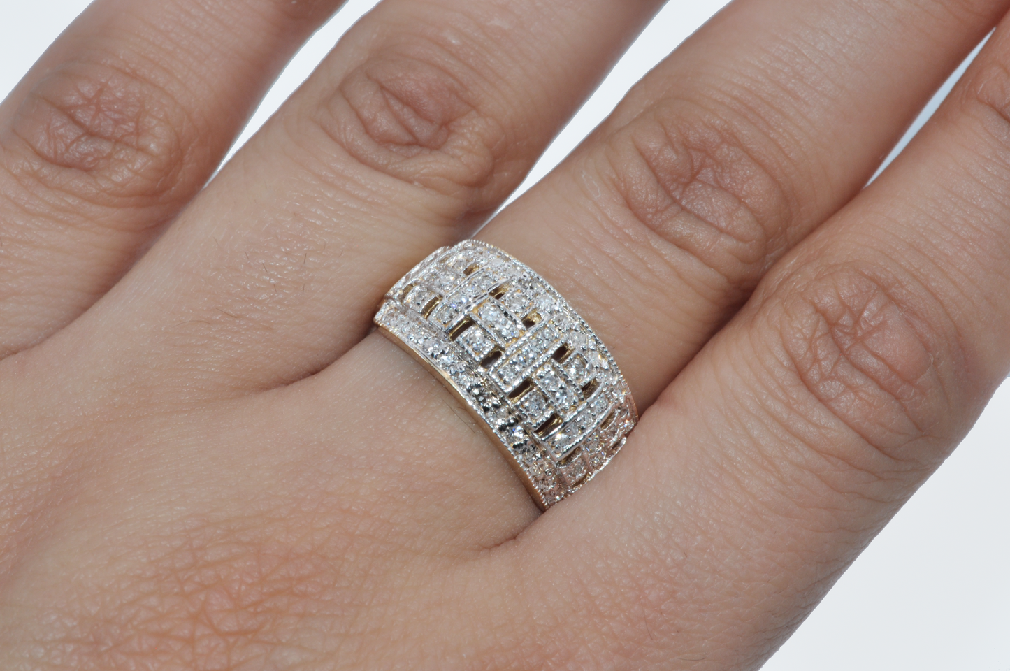 Vintage Yellow and White Gold Weaved Filament Ring with Diamonds