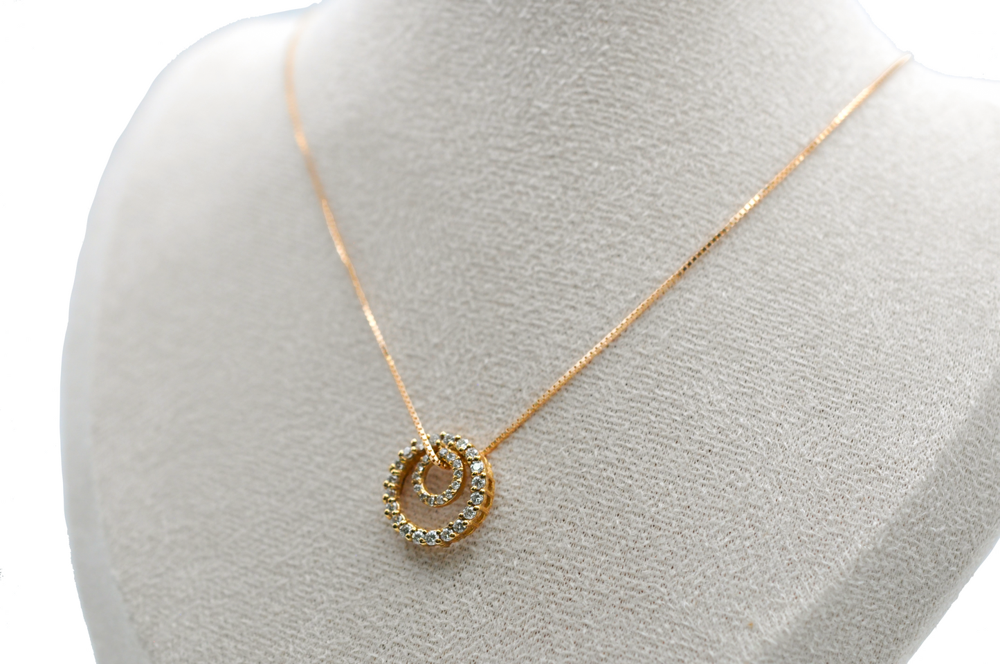 Yellow Gold Double Circle Diamond Pendant/Necklace