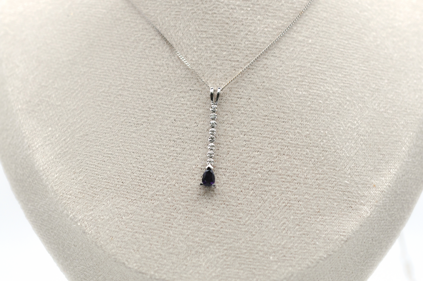 White Gold Pear Amethyst with Diamond Accents Pendant/Necklace