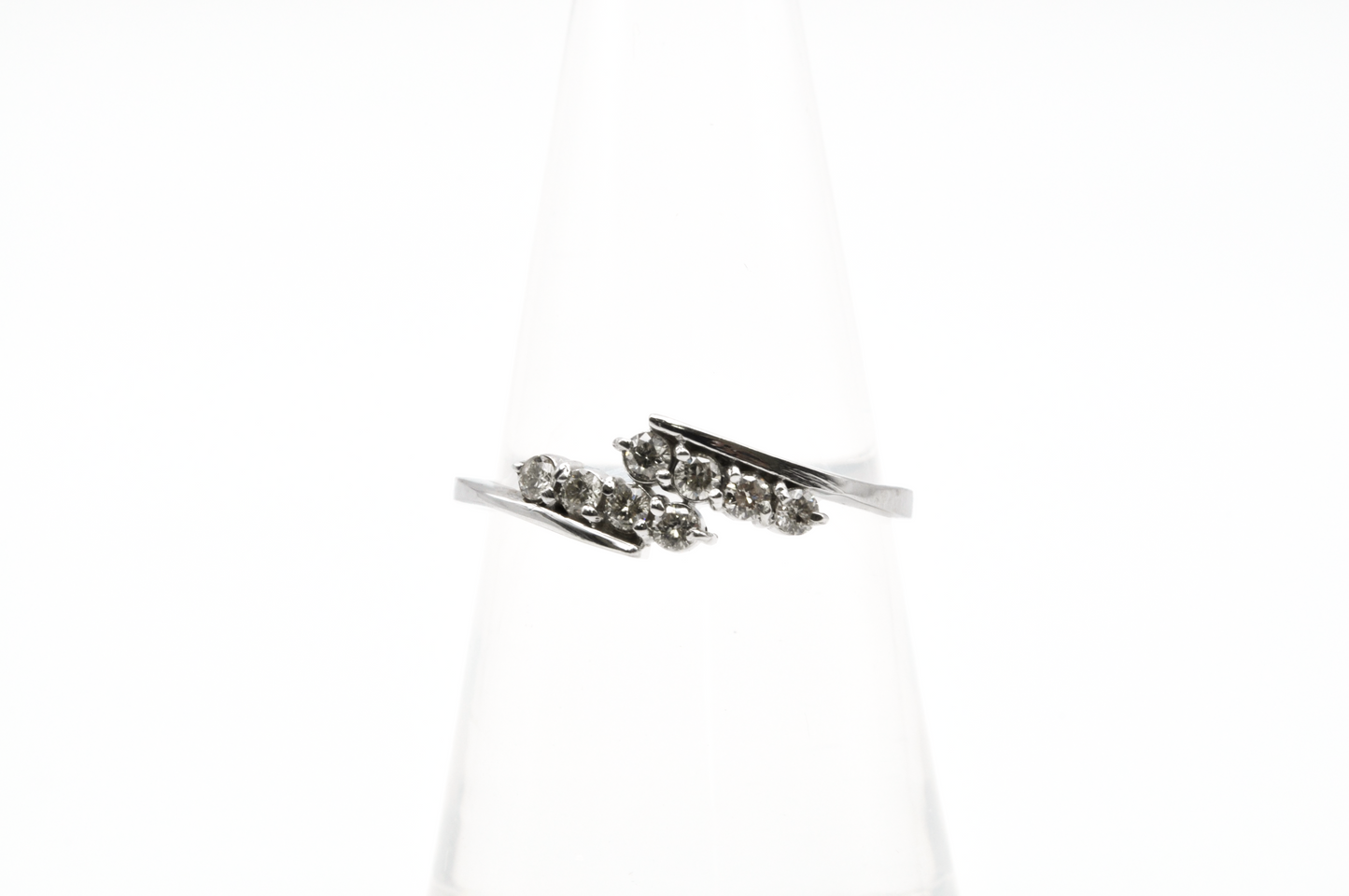 Solid 10K White Gold Stackable Ring with Accent Diamonds
