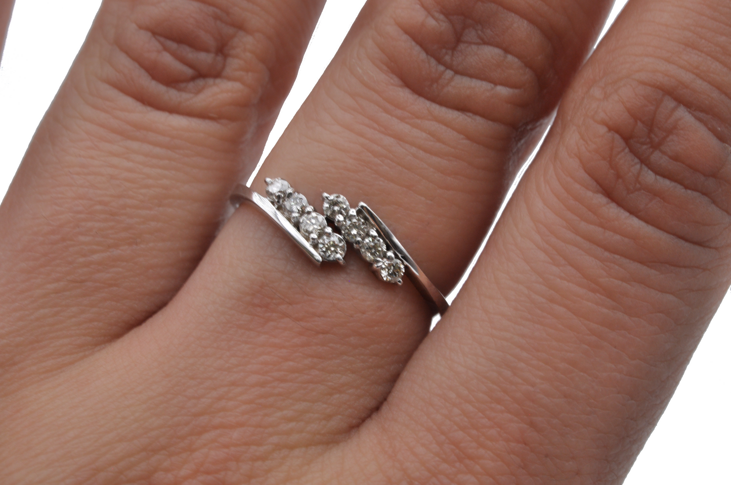 Solid 10K White Gold Stackable Ring with Accent Diamonds