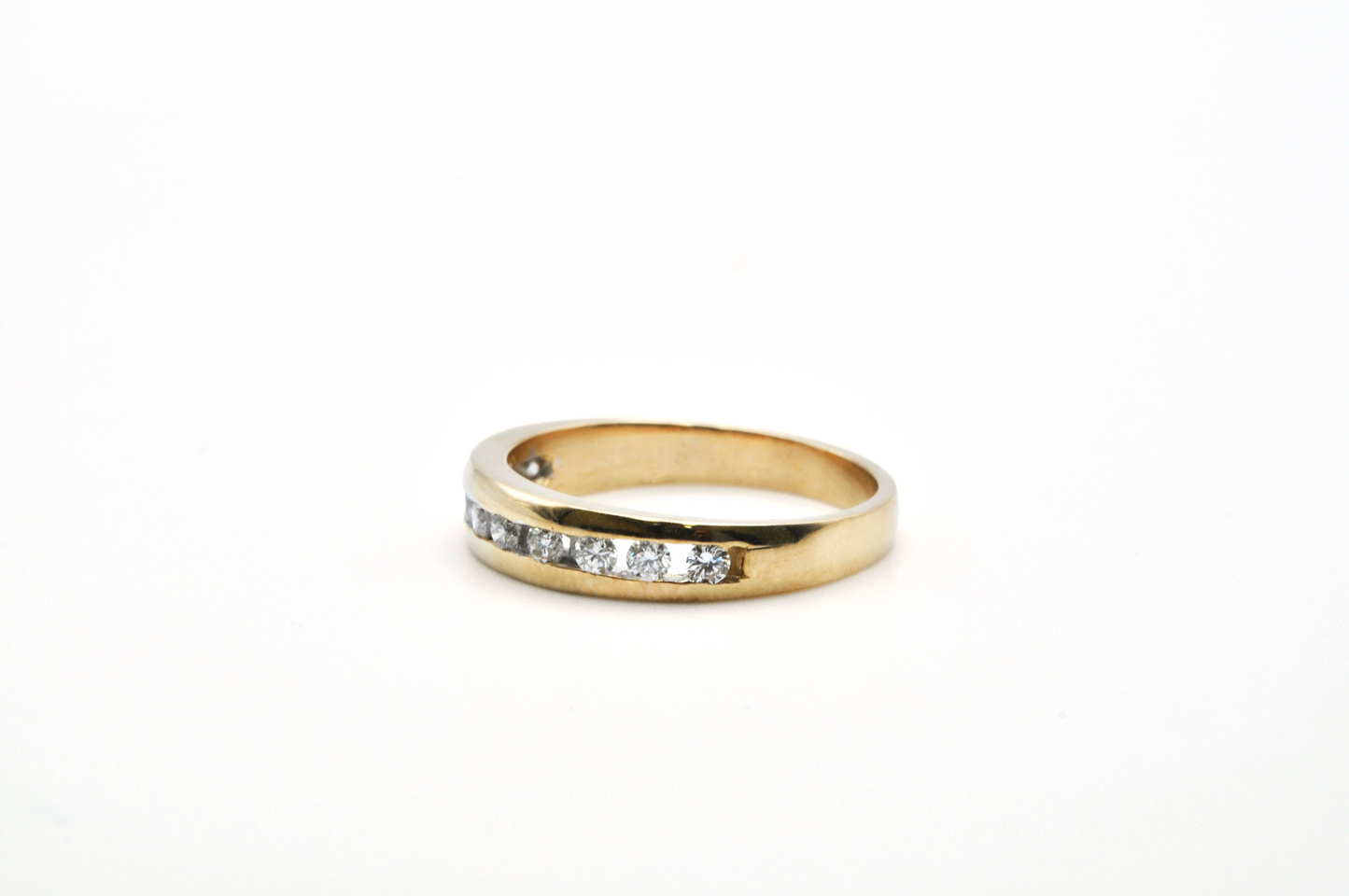Stackable Yellow Gold Ring with a Row of Diamonds