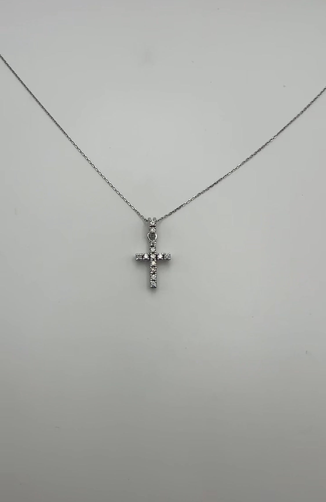 Diamond Cross with Two Diamonds on Shank - 14k White Gold - Natural Diamonds