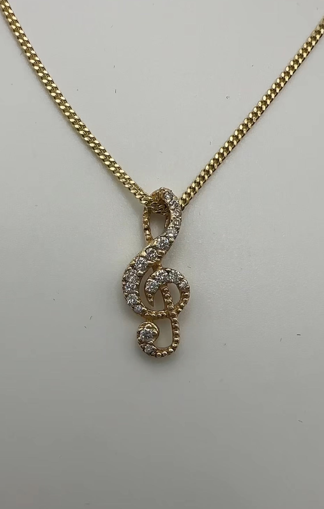 Treble Clef Musical Pendant 14k Yellow Gold - Natural Diamonds