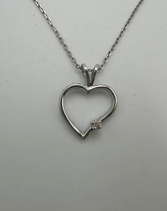Heart Pendant with Natural Diamond - 10k White Gold