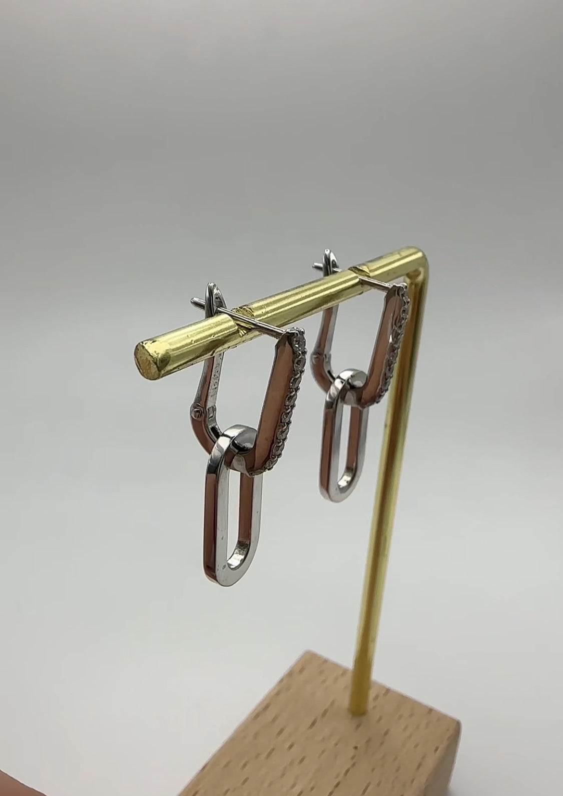 Gold Paperclip Earrings with Diamonds