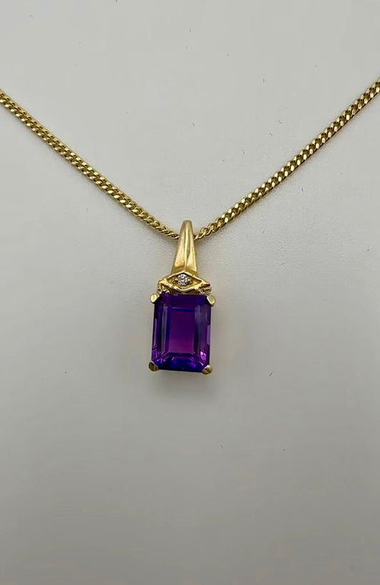 Amethyst Pendant - 14k Yellow Gold with Natural Diamond