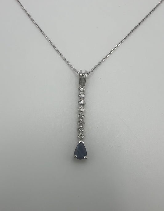 White Gold Pear Sapphire with Diamond Accents Pendant/Necklace