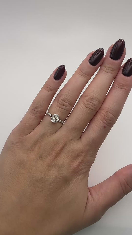 Oval Engagement Ring with Halo - Natural Diamonds