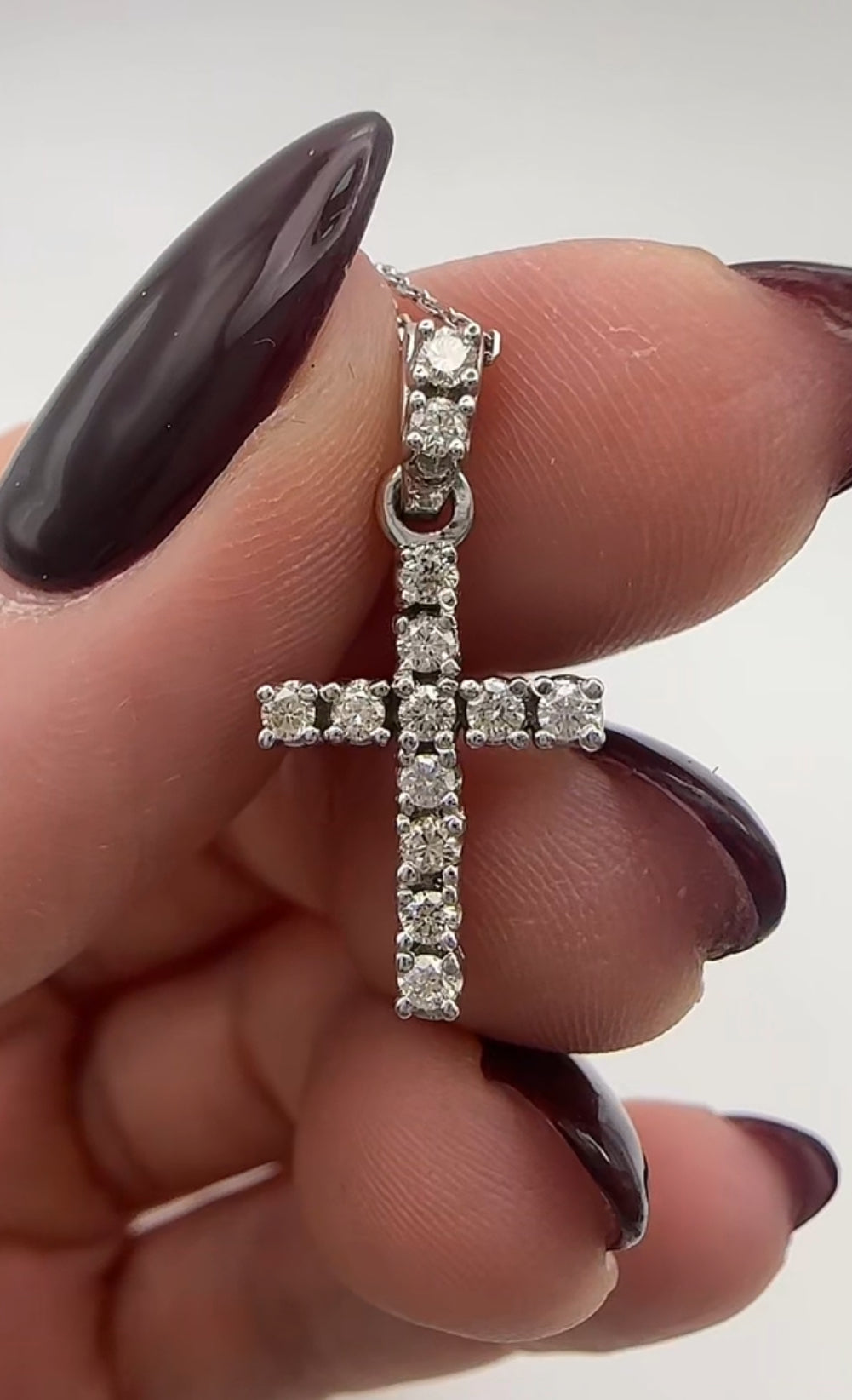 Diamond Cross with Two Diamonds on Shank - 14k White Gold - Natural Diamonds