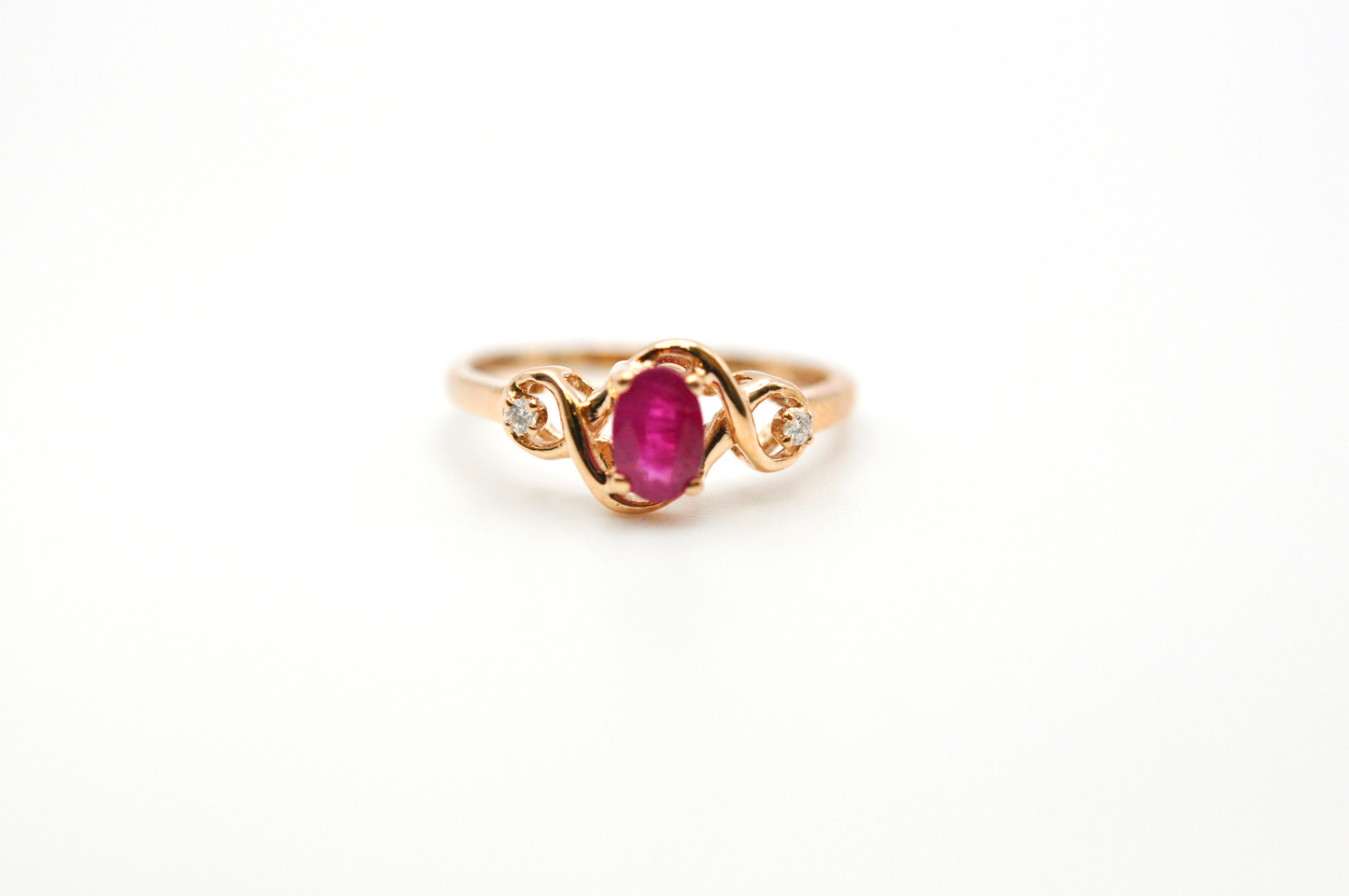 Yellow Gold Oval Ruby Ring with Side Diamond Accents