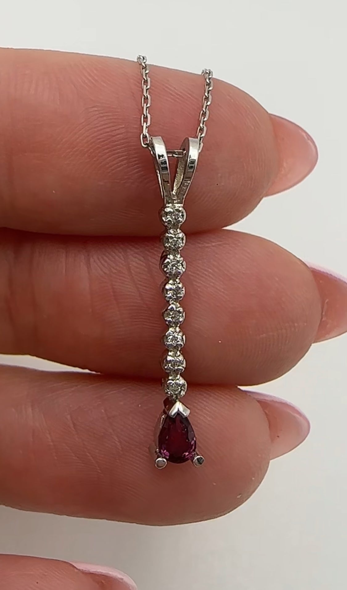 Dropdown Diamond Pendant with Pear Ruby Accent 14k White Gold