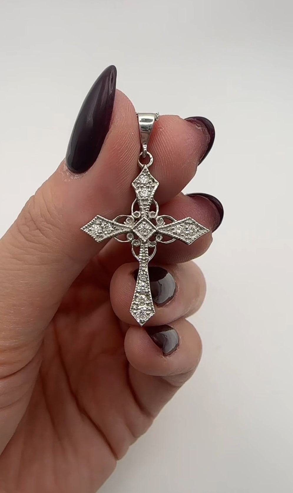 Fancy Cross 14k White Gold with Natural Diamonds