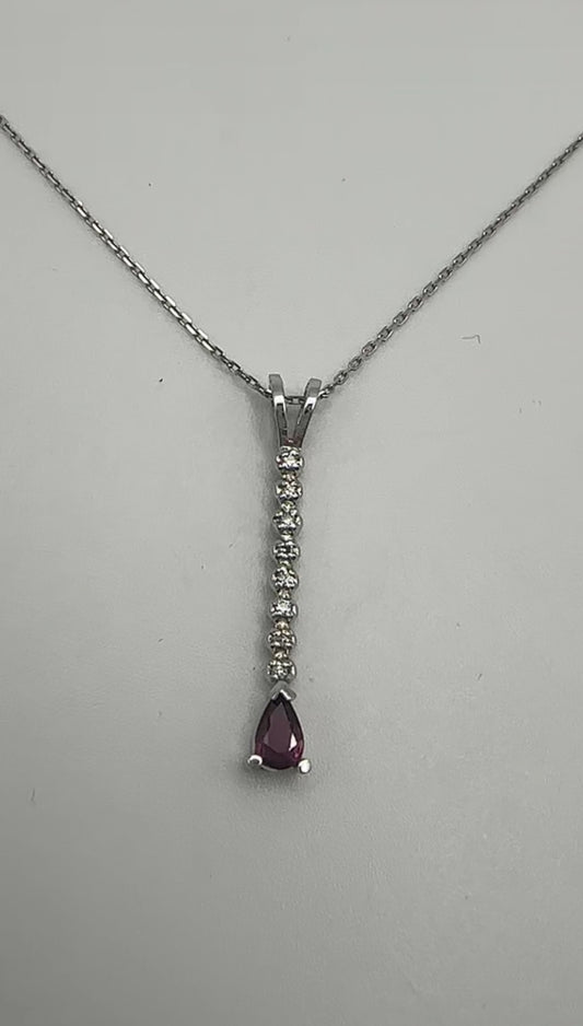 Dropdown Diamond Pendant with Pear Ruby Accent 14k White Gold