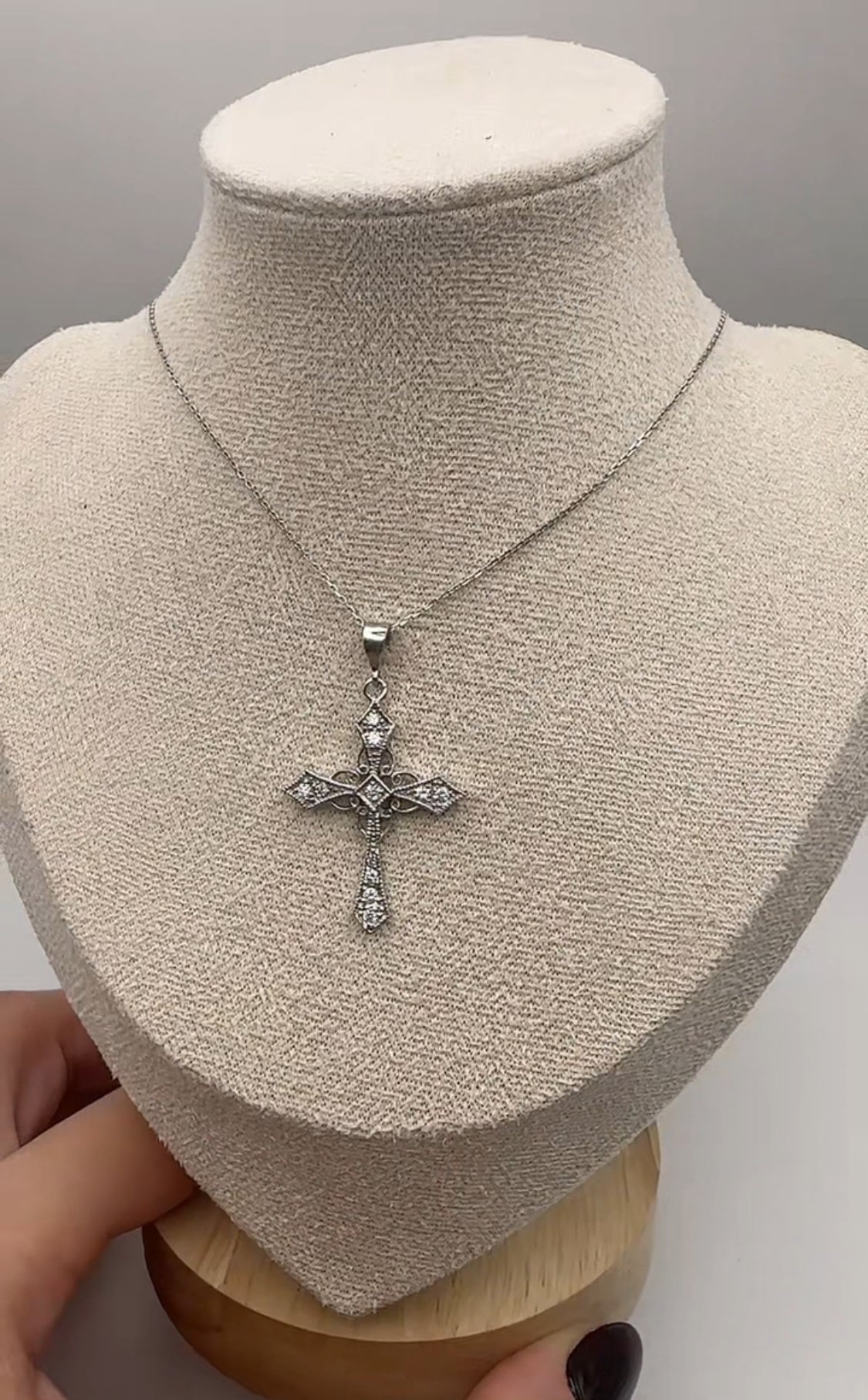 Fancy Cross 14k White Gold with Natural Diamonds