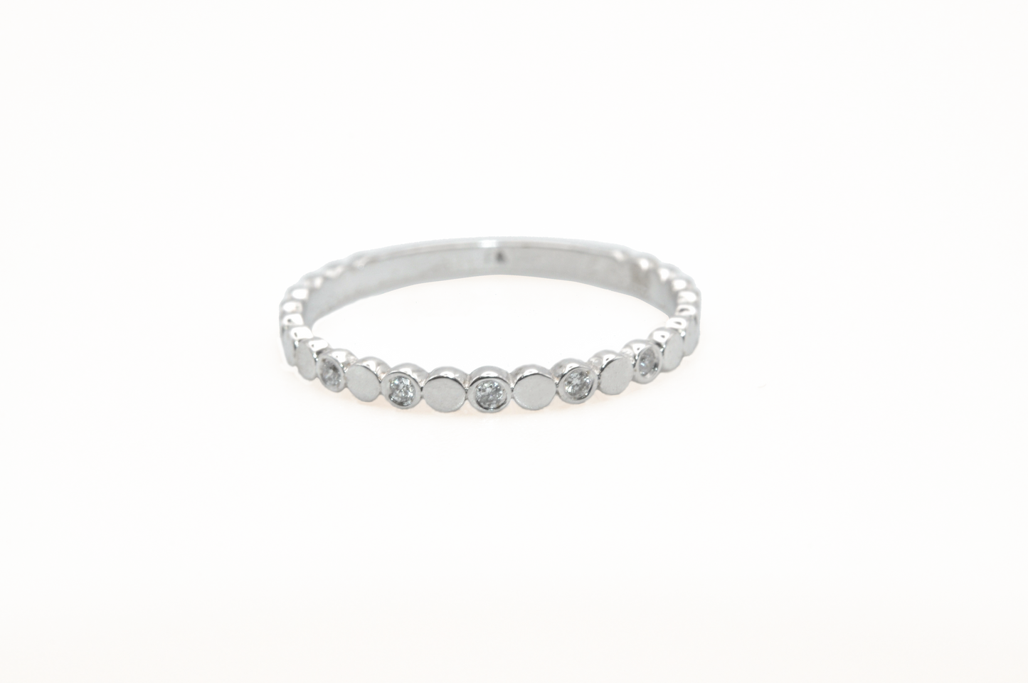 Dainty White Gold Stackable Small Circle Ring with Accent Diamonds