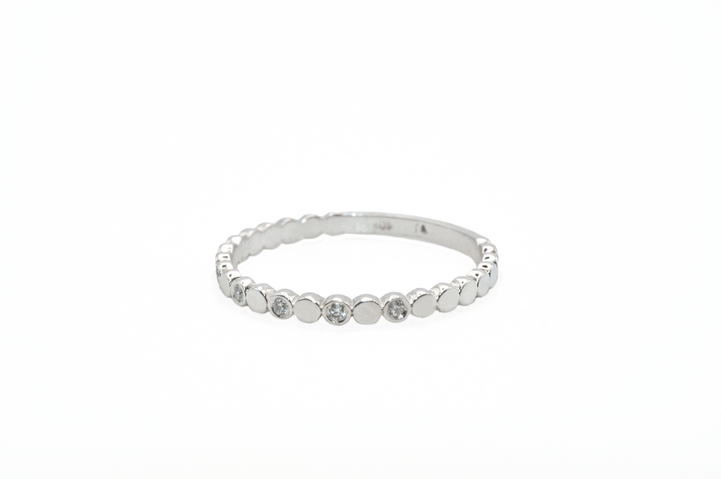 Dainty White Gold Stackable Small Circle Ring with Accent Diamonds