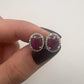 Oval Ruby Earrings with Natural Diamond Halo 14k White Gold