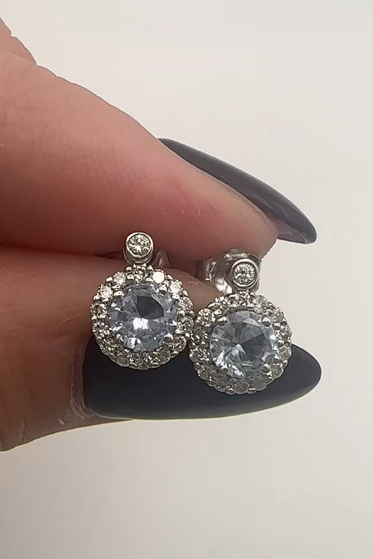 Aquamarine with Diamond Halo Stud