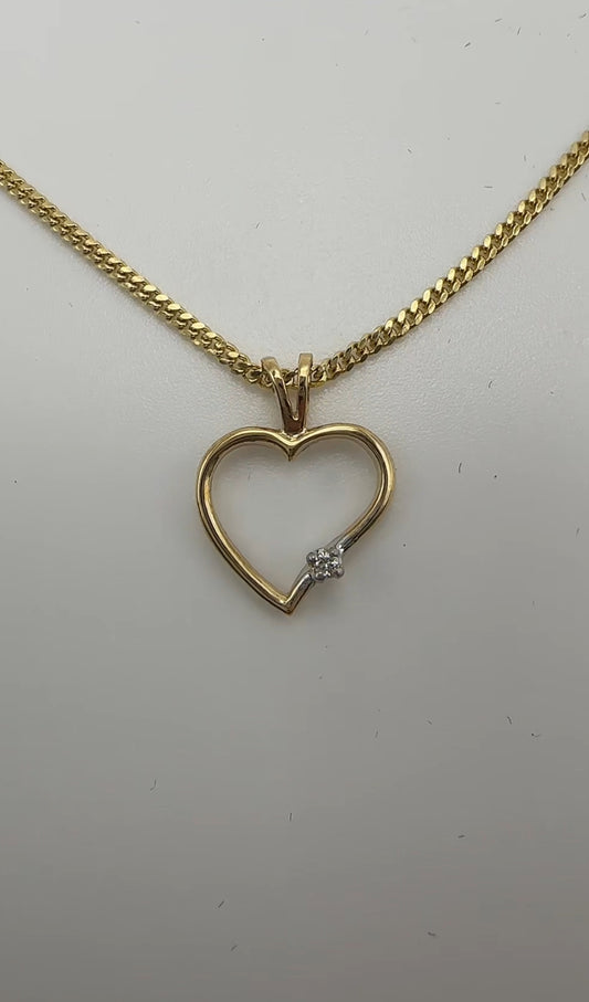 Heart Pendant with Natural Diamond - 10k Yellow Gold