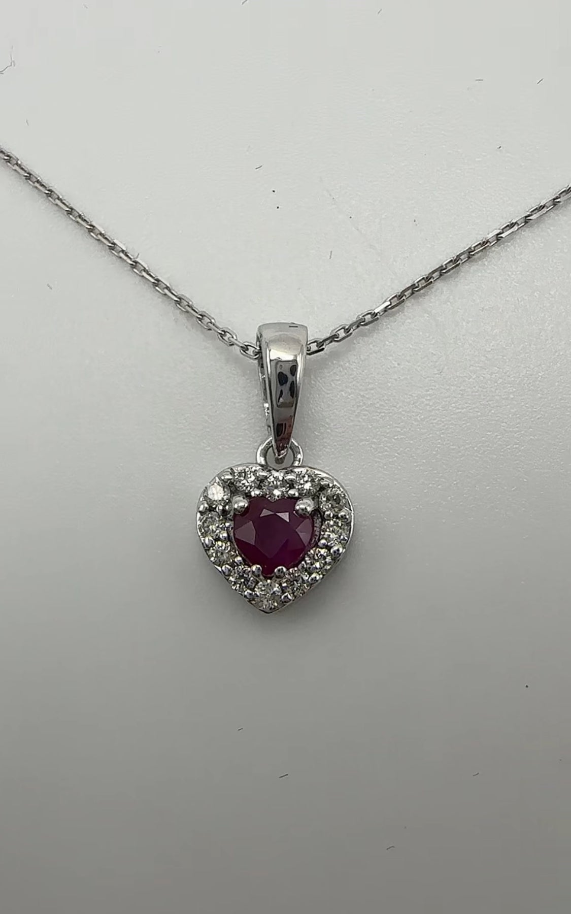 Heart Diamond Pendant with Ruby Center Stone