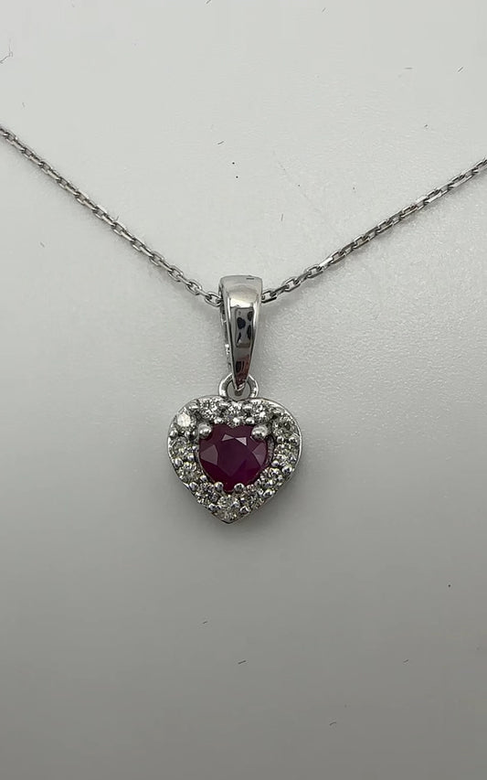 Heart Diamond Pendant with Ruby Center Stone